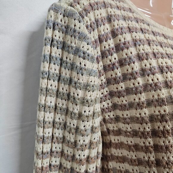 St. John Sport Button Up 3/4 Sleeve Heathered Women Size L Striped - Picture 7 of 16